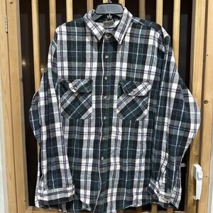 Field Stream Shirt Jacket XL Tall Green Purple Plaid Flannel Button Up Pockets